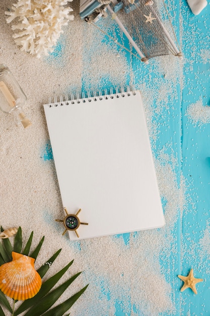 Flat lay notebook with summer concept