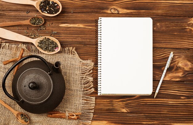 Flat lay notepad template with tea concept