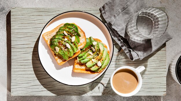 Flat lay nutritious breakfast meal assortment