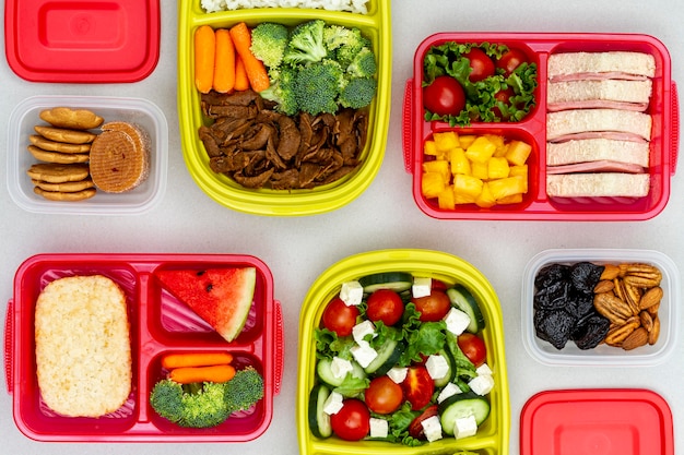 Flat lay packed vegetables and fruits