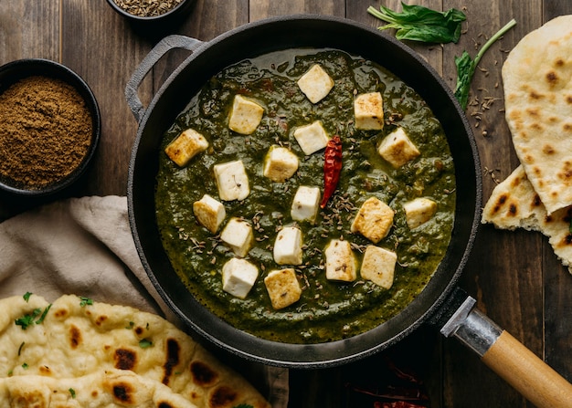 Flat lay pakistani food arrangement