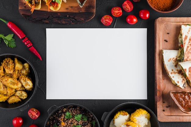 Flat lay paper template with mexican food