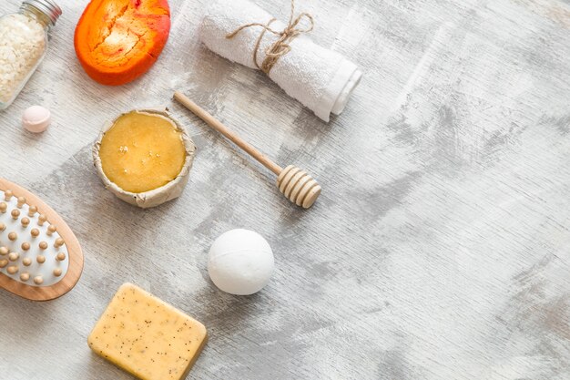 Flat lay photo . Spa-still life of skin care items.