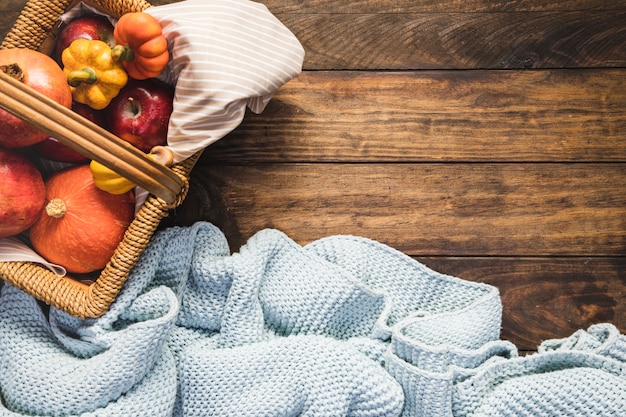 Free Photo flat lay picnic basket with blanket