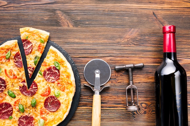 Flat lay pizza composition with copyspace