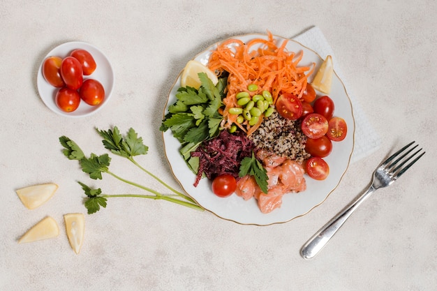 Free Photo flat lay of plate of healthy food