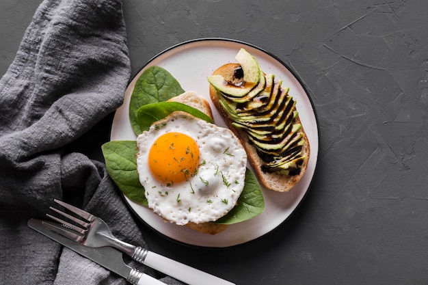 Flat lay plate with fried egg