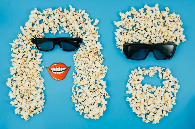 Free Photo flat lay of popcorn and 3d glasses for cinema concept