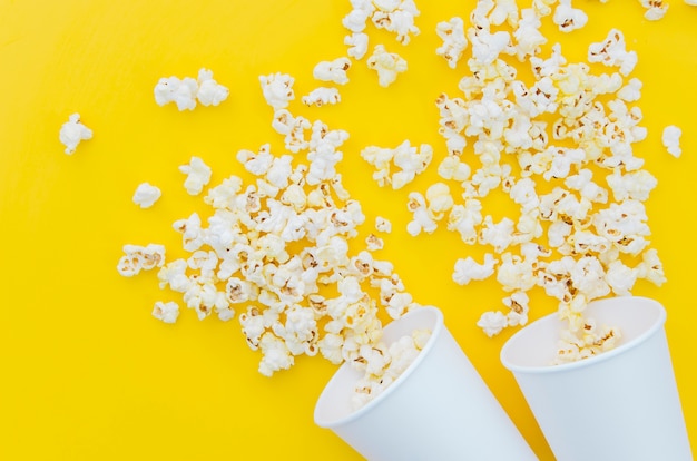 Flat lay of popcorn for cinema concept