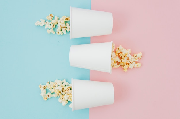 Flat lay popcorn composition for cinema concept