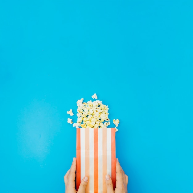 Flat lay popcorn composition for cinema concept