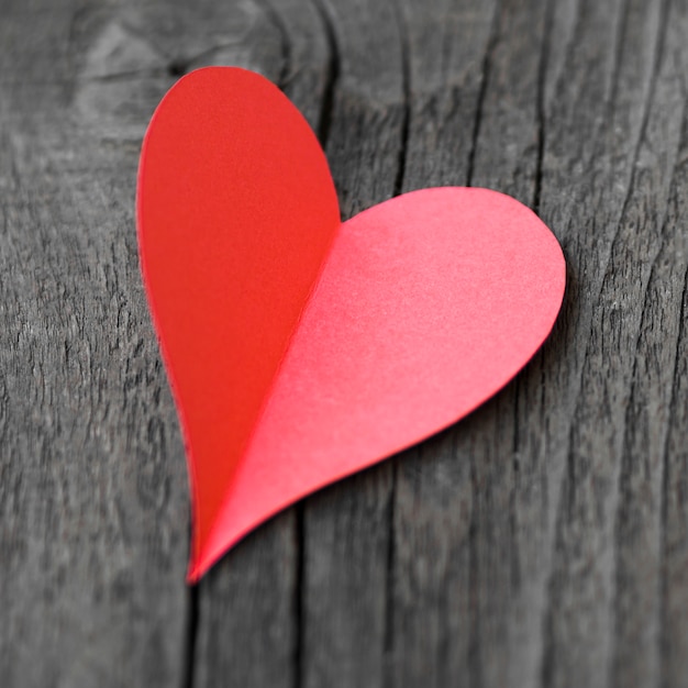 Flat lay red heart on table