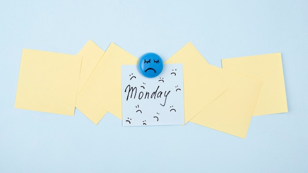 Free photo flat lay of sad face with sticky note for blue monday