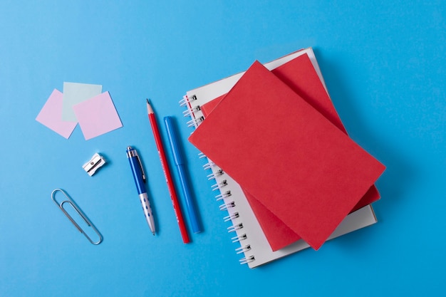 Flat lay school items assortment