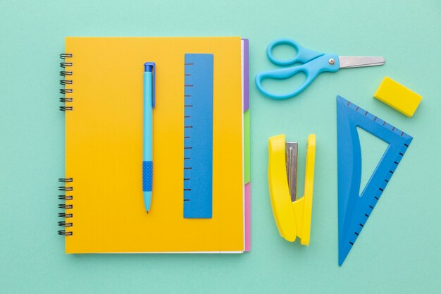 Flat lay school supplies arrangement