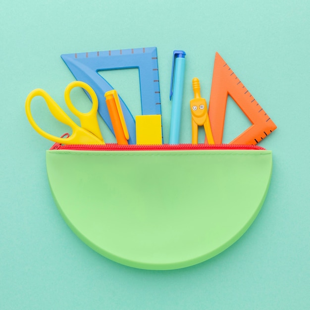 Flat lay school supplies arrangement