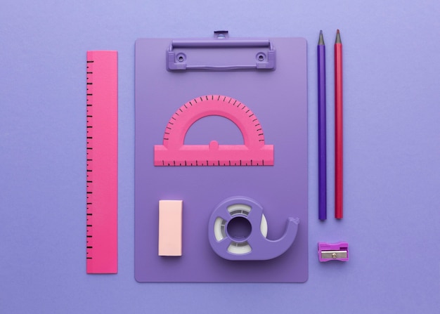 Flat lay school supplies arrangement