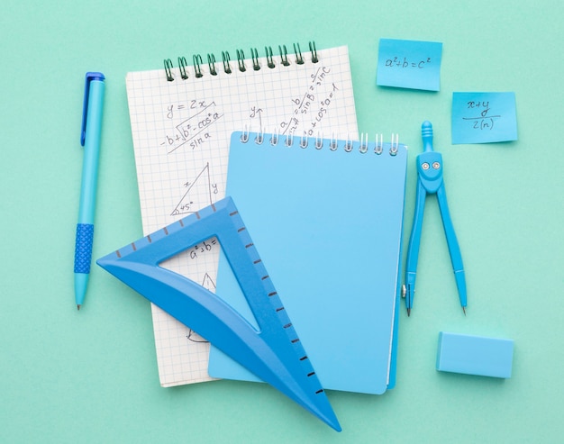 Flat lay school supplies assortment