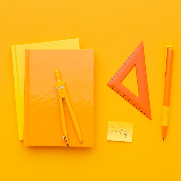 Flat lay school supplies assortment