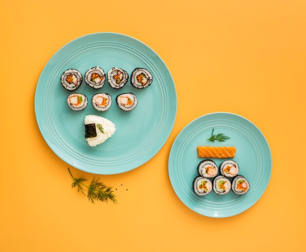 Flat lay set of sushi assortment