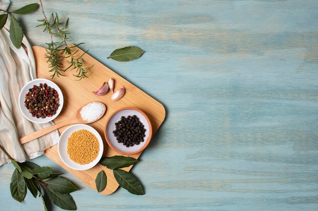 Flat lay spa arrangement with cutting board