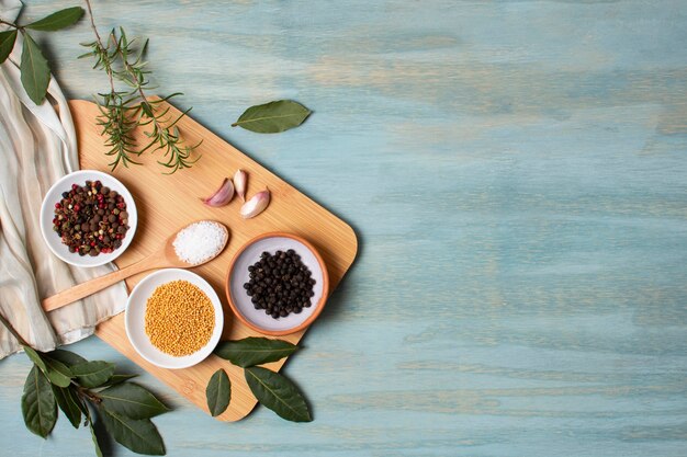 Flat lay spa arrangement with cutting board