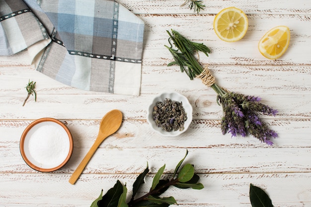 Free Photo flat lay spa concept on wooden background