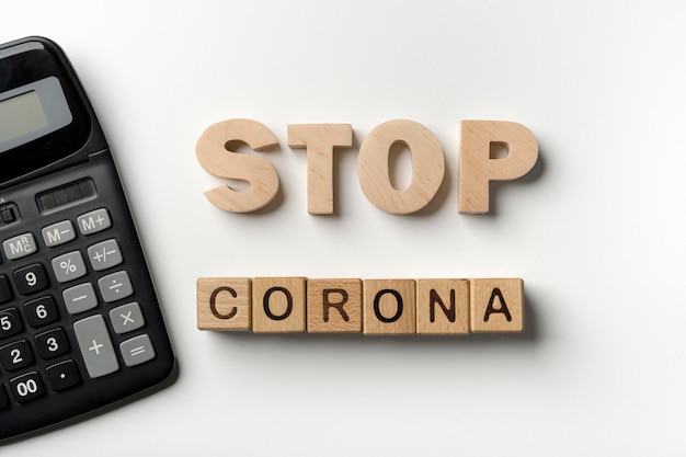 Flat lay stop coronavirus message