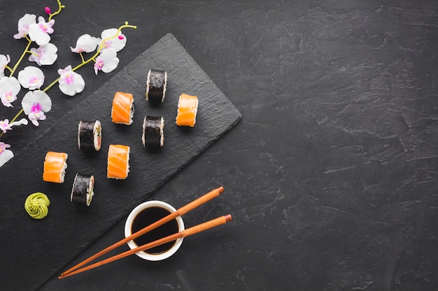 Free Photo flat lay sushi arrangement with copy space