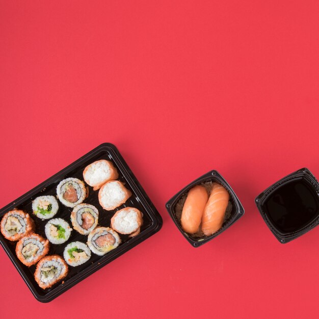 Flat lay sushi composition with copyspace