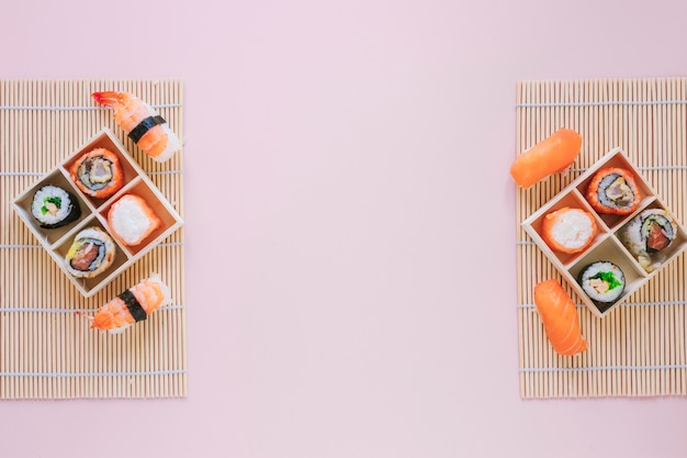 Free photo flat lay sushi composition with copyspace