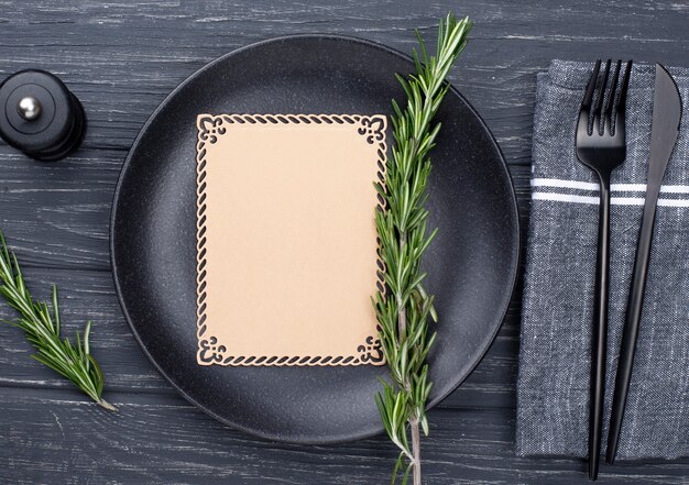 Flat lay table setting with tomatoes