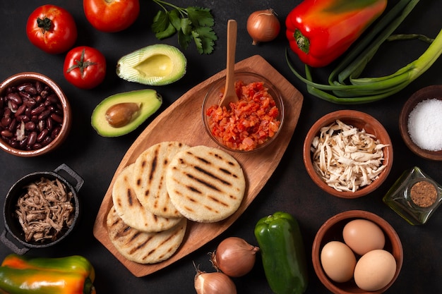 Flat lay tasty food arrangement