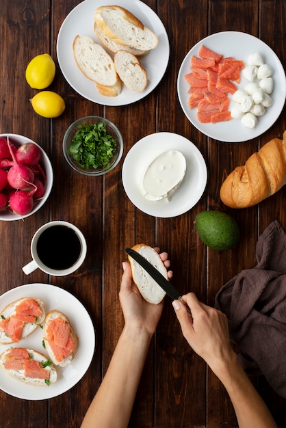 Free Photo flat lay tasty food on table assortment