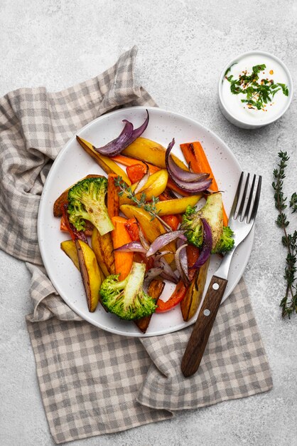 Flat lay tasty local food arrangement