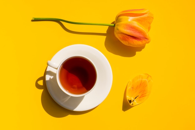 Flat lay tea cup still life