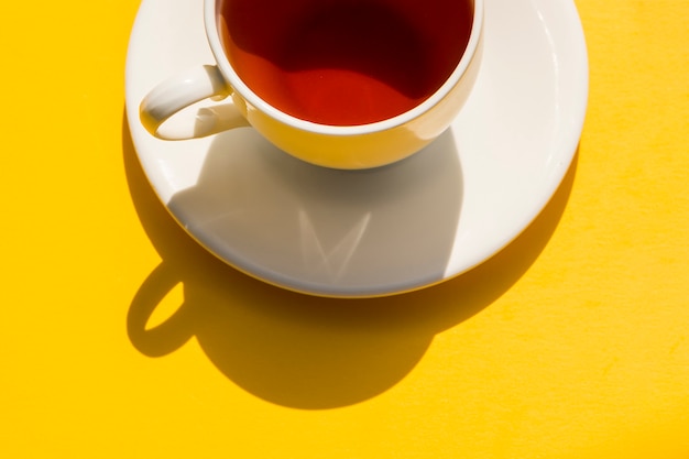 Flat lay tea cup still life