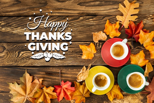 Free Photo flat lay thanksgiving day with coffee cups