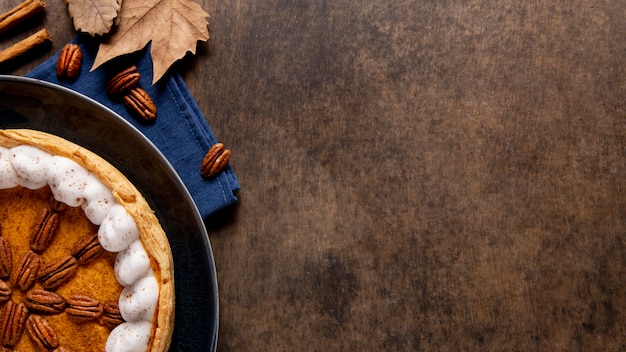 Flat lay thanksgiving food border with copy space