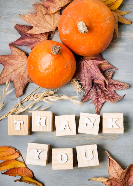 Free Photo flat lay of thanksgiving message with autumn leaves and elements