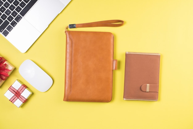 Flat lay, top view office table desk. Workspace background