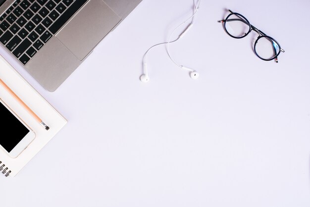 Flat lay, top view office table desk. Workspace background