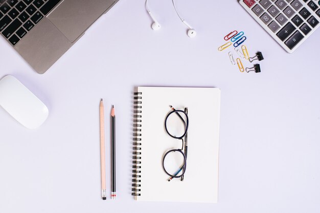 Flat lay, top view office table desk. Workspace background