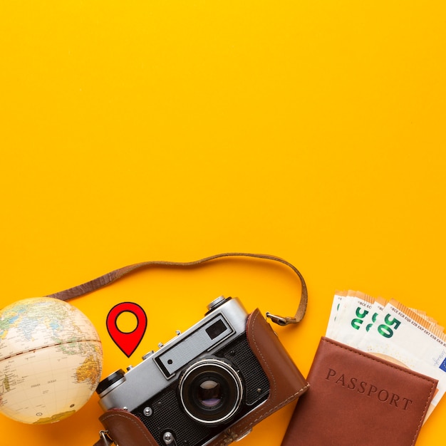 Flat lay tourist objects arrangement