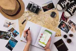 Free photo flat lay travel items assortment