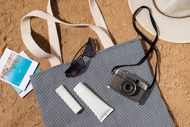 Flat lay of traveling essentials collection