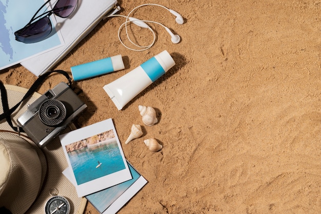 Free photo flat lay of traveling essentials collection