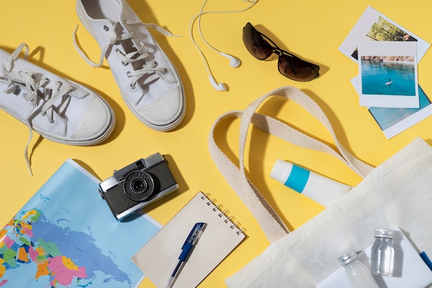 Free photo flat lay of traveling essentials collection