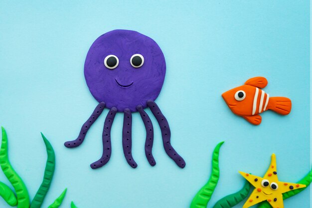 Flat lay underwater play dough background