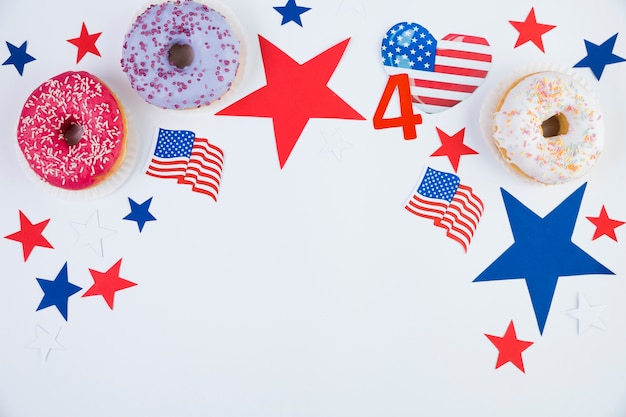 Flat lay of USA Independence Day accessories